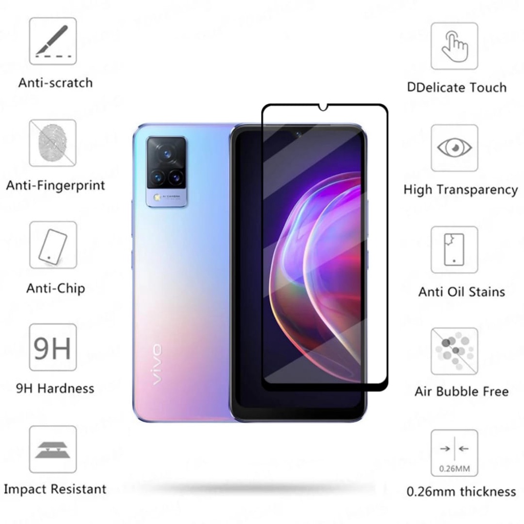 PROMO Tempered Glass VIVO V21 / V20 TG Layar FULL COVER BENING Premium Screen, Protector FULL Screen