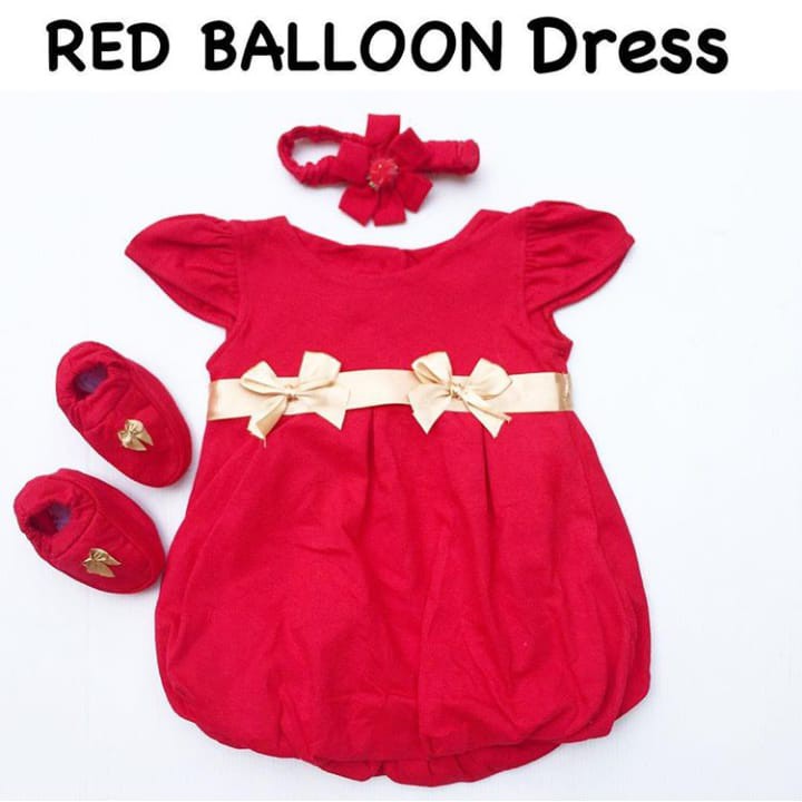 Baju setelan dress bandana merah pergi natal sincia fashion anak bayi cewek perempuan murah red