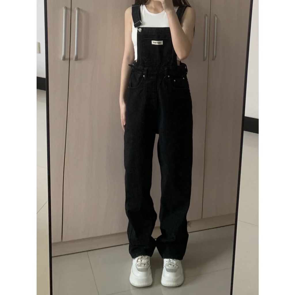 ✅COD Overall Kaki Lebar Longgar Pinggang Tinggi Gaya Korea Wanita---Celana Kodok Jeans Wanita