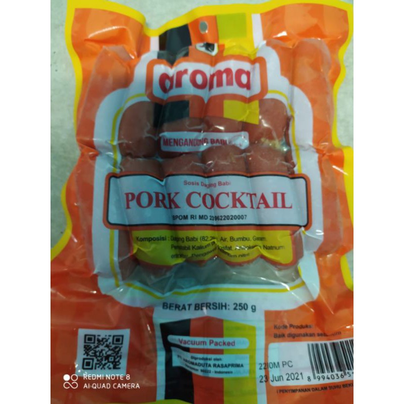 

√ MURAH √ PORK COCTAIL AROMA - SOSIS BABI - PORK - NON HALAL - FROZEN FOOD KEMASAN 250 GR
