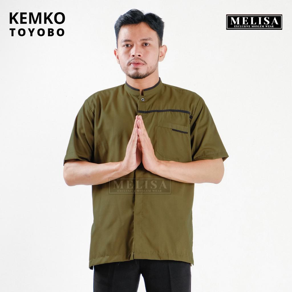 Baju Koko Pria Kemko Lengan Pendek Bahan Katun Toyobo Motip Simpel Dan Elegan Size M L XL Baju Muslim Polos Promo Baju Muslim Terbaru-Warna Olive