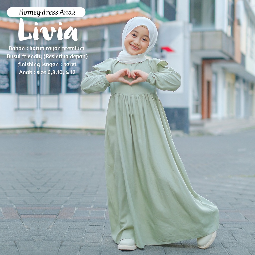 Gamis Anak Perempuan Umur 4 sd 12 tahun_Homey Dress Livia Kids_Gamis Anak Bahan Rayon_Pakaian Muslim Anak Perempuan