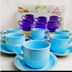 CANGKIR KERAMIK SET NIKURA 12 PCS / GELAS KOPI TEH + PIRING TATAK