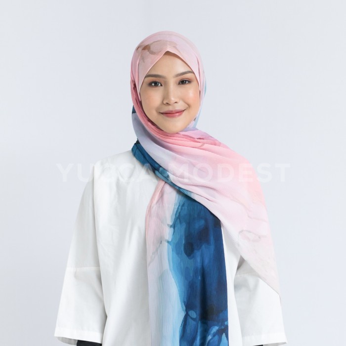 PASHMINA- YUCCA MODEST PASHMINA PLISKET CHIFFON HAWA - CRIMSON MARBLE -PASHMINA.