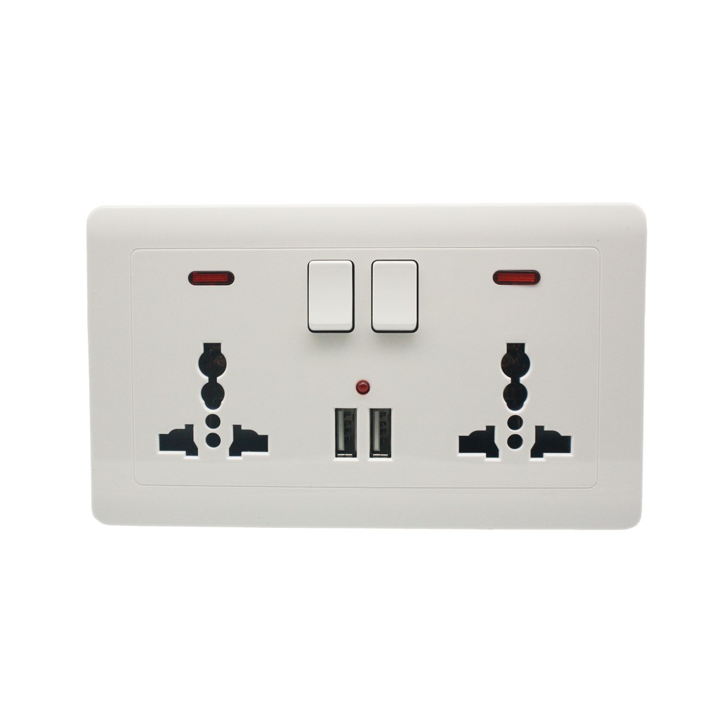 Double WALL SOCKET 3 USB colokan 2 USB Output &amp; 2 Tombol ON-OFF