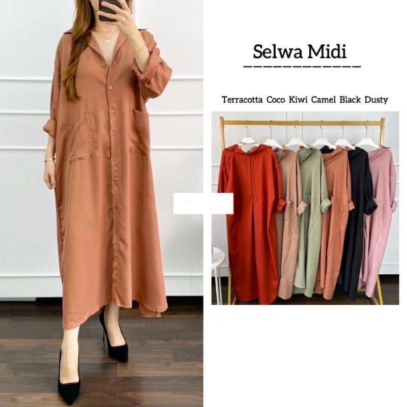 SELWA MIDI JUMBO LONG TUNIK POLOS LD120&amp;140 BAHAN SHAKILA IMPORT PREMIUM