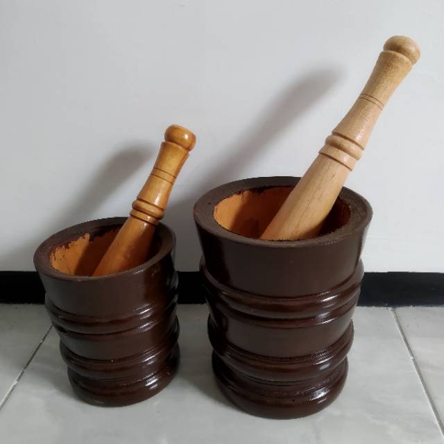 Lumpang Kayu Besar + Tumbukan Alu, Motif Coklat dan Natural