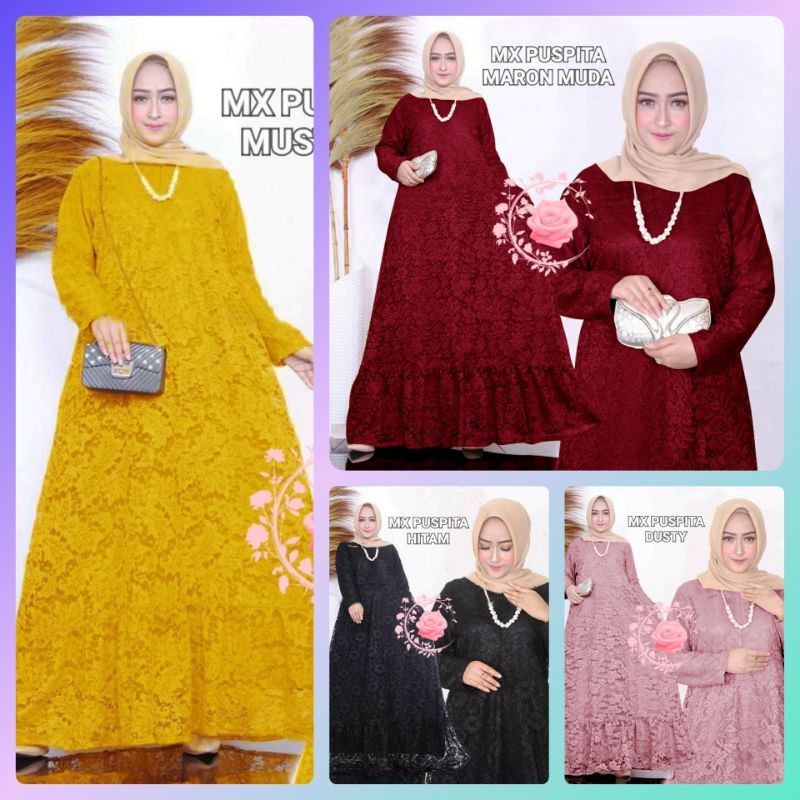 DRESS MUSLIMAH KONDANGAN PESTA GAMIS JUMBO BROKAT TERBARU BROKAT SELENA UK XXXXL XXXXXL LD 130 140 M