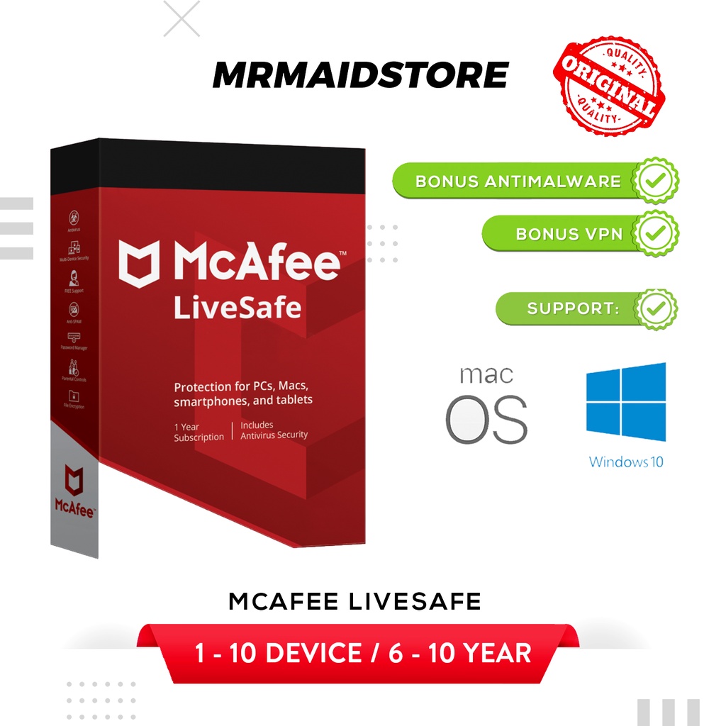 Antivirus McAfee Livesafe | Antivirus PC | Antivirus Komputer | 10 Tahun Original