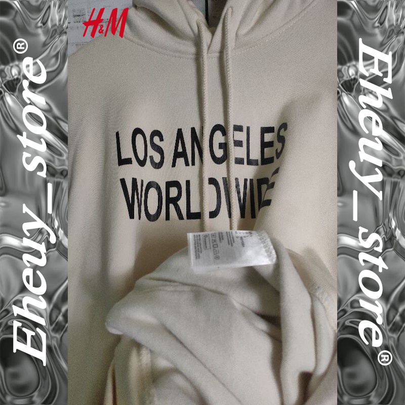 HOODIE H&amp;M LOS ANGELES WORLDWIDE CREAM Sweater Los angeles hnm navy pria wanita