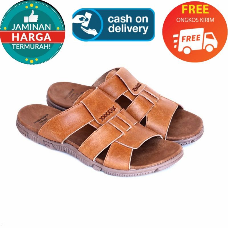 SANDAL KULIT PRIA 05 CEVANY BLACK BROWN TAN KULIT SAPI ASLI ORIGINAL