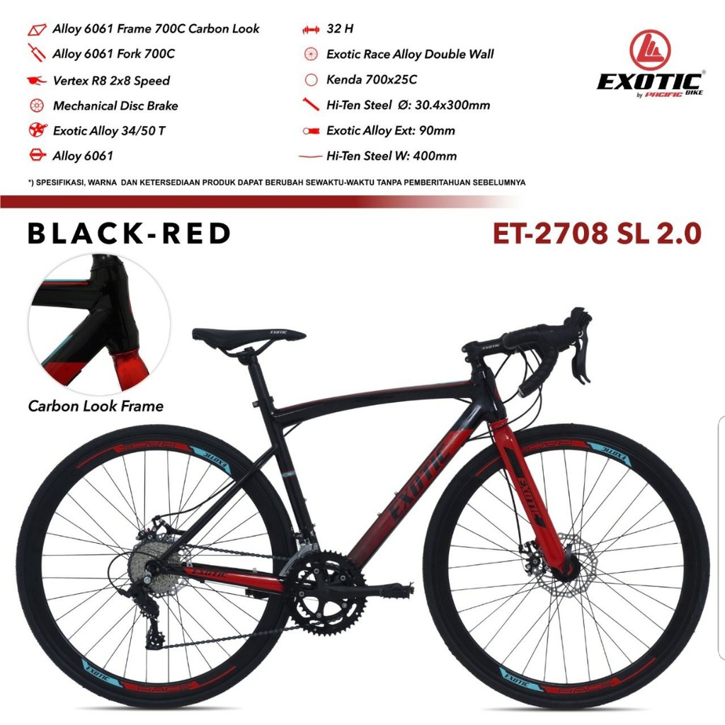 SEPEDA BALAP EXOTIC BY PACIFIC ET 2708 SL 2.0 ALLOY MECHANICAL DISC BRAKE 8 SPEED ROAD BIKE