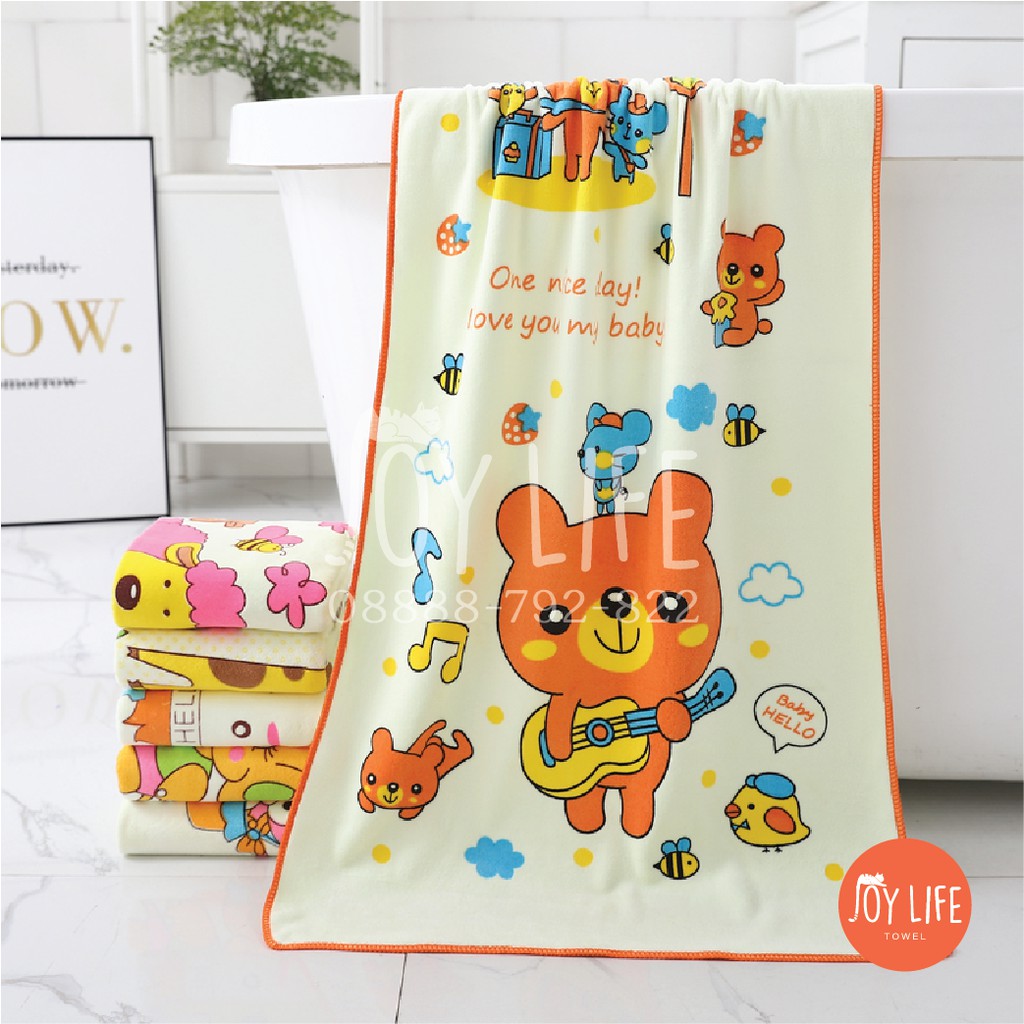 Handuk mandi microfiber 50cmx100cm / handuk anak / handuk baby motif yellow color tebal dan lembut