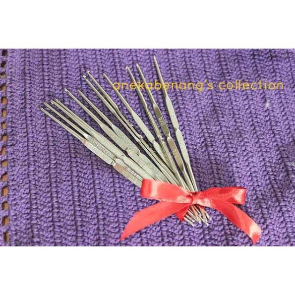 LUSIN (DOZEN) - Hakpen (Alat / Jarum Rajut) Tulip Silver / Double Pointed Crochet Hooks Steel