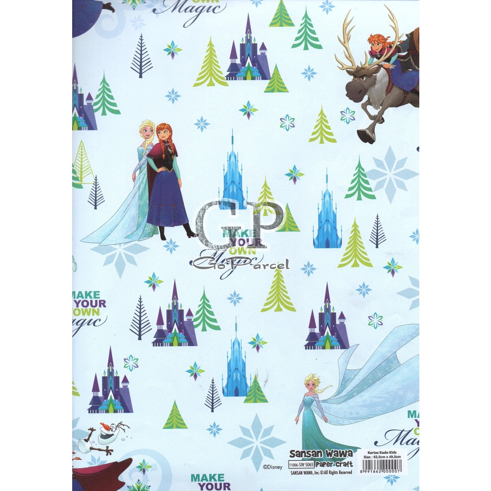 ( 5 Lembar ) FROZEN SANWA - KERTAS KADO - GIFT WRAP PAPER SANSAN WAWA FROZEN PRINCESS ELSA ANNA