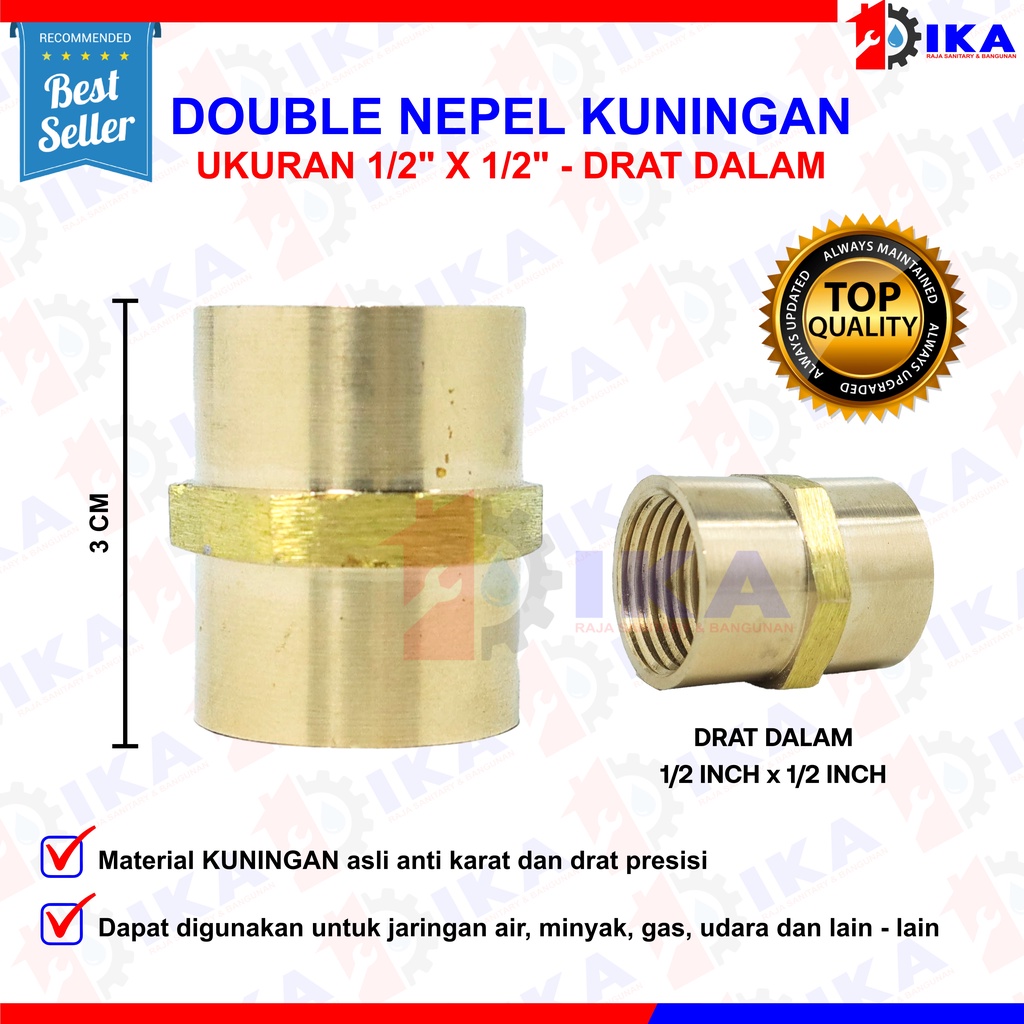 DOUBLE NAPLE NEPEL / NIPEL DRAT LUAR 1/2 &amp; 1/4 INCH SAMBUNGAN PIPA KRAN SERBAGUNA KUNINGAN STAINLE sok drat dalam kuningan 1/2 inch sok kran kuningan sambungan pipa 1/2 inch sok drat 1/2 double sok