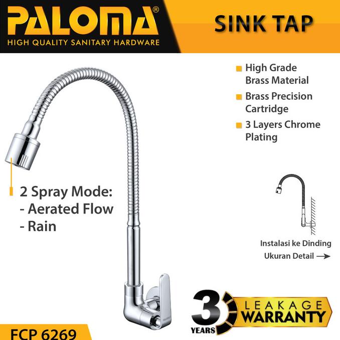 PALOMA FCP 6269 Keran Sink Fleksibel Angsa Cuci Piring Dapur Kran Air