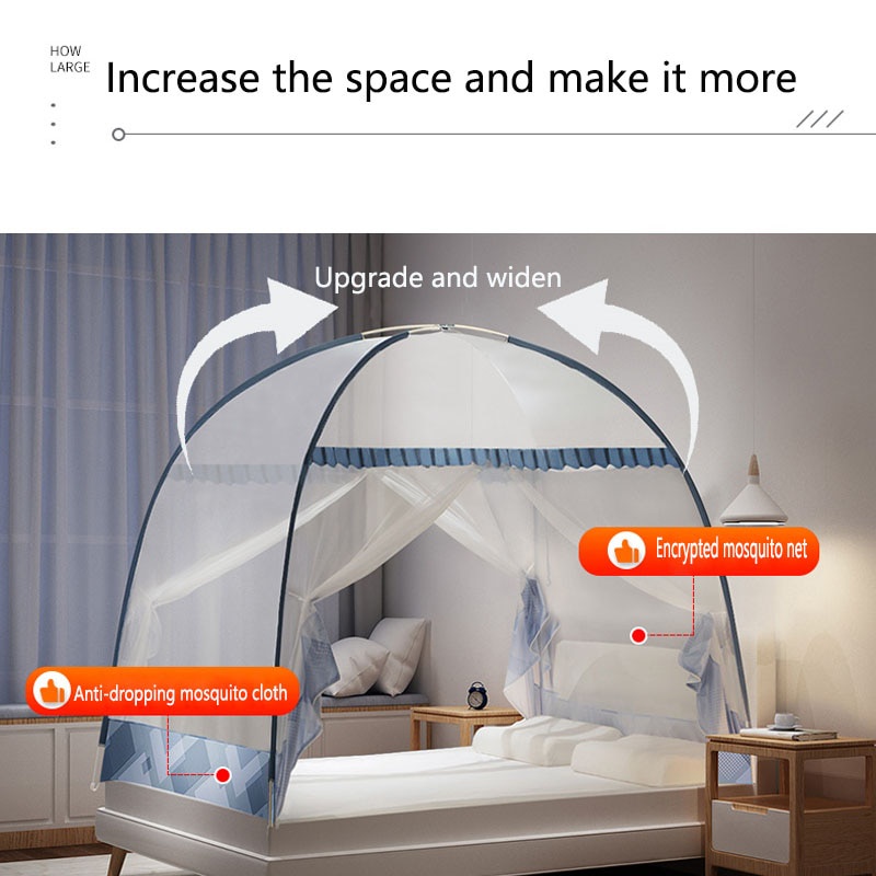 Faroot Jaring Anti Nyamuk Kelambu Kasur Tempat Tidur 120x200cm Rangka sudah termasuk, bisa dilipat kecil Mosquito Net Twin / Queen / King Foldable Simple Bedroom Bed Zipper Mosquito Net Double Door Opening Bedroom Home Textile Decor