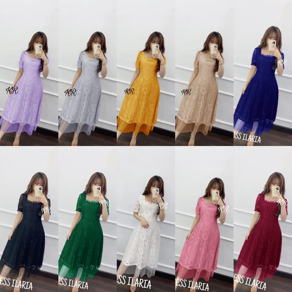 DRESS ILARIA BRUKAT TILE DRESS BRUKAT NATAL PREMIUM GAUN PESTA WEDDING DRESS BRUKAT JUMBO WARNA PUTI