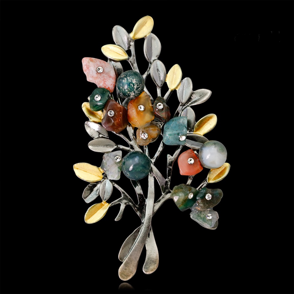 OW@ Colorful Leaves Rhinestone Brooch Pin Shirt Decor Women Jewelry Party Gift