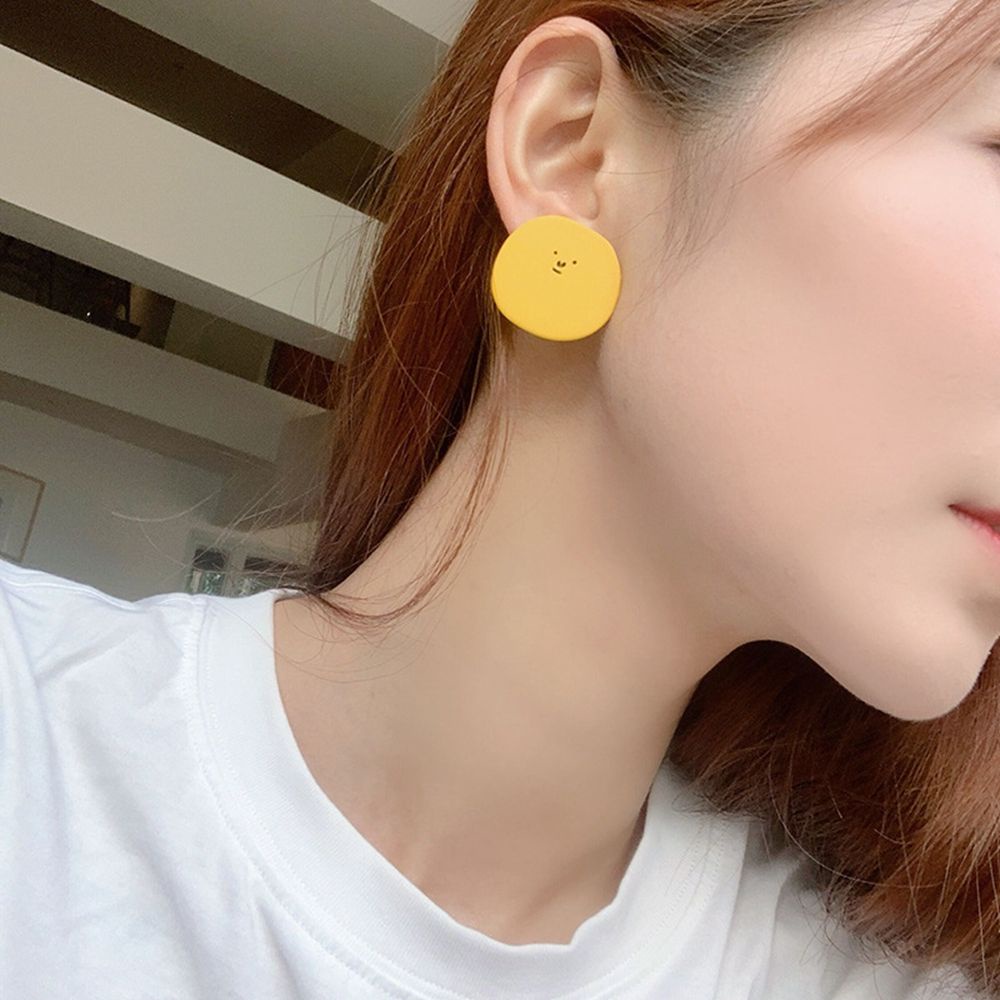 Anting Bentuk Bulat Geometris Tidak Teratur Motif Smile Face Warna-Warni Untuk Wanita