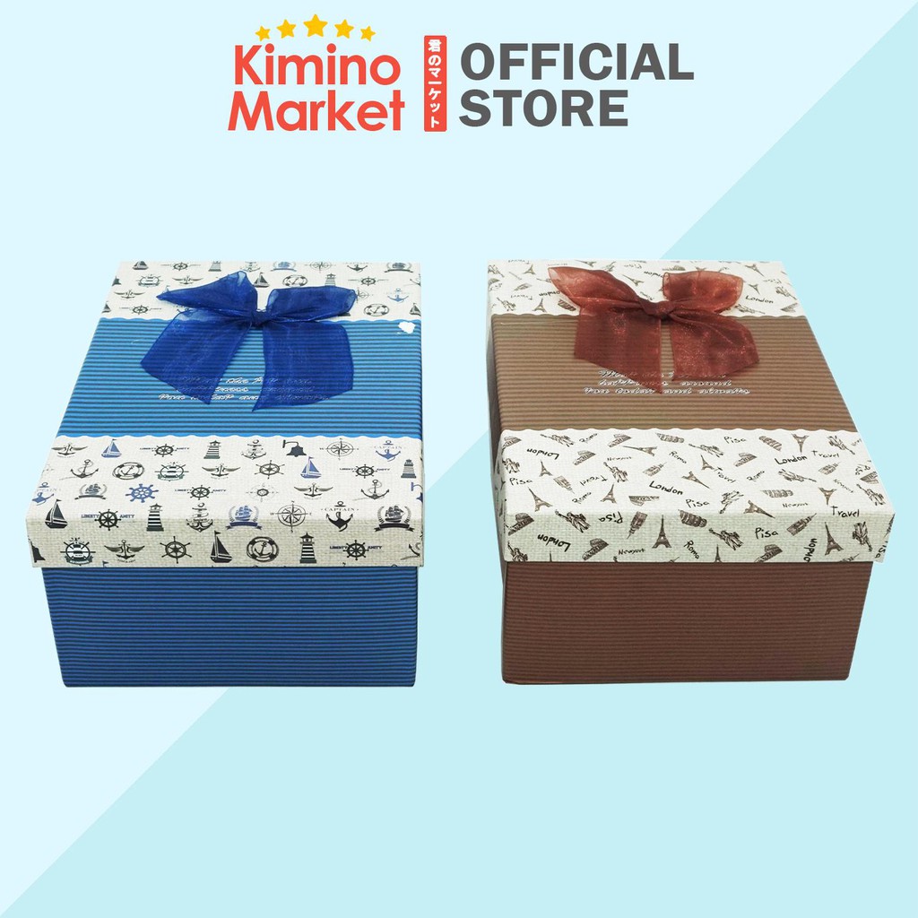 Kotak Hadiah 3 in 1 Kotak Kado Packaging Gift Box Pita Biru Cokelat