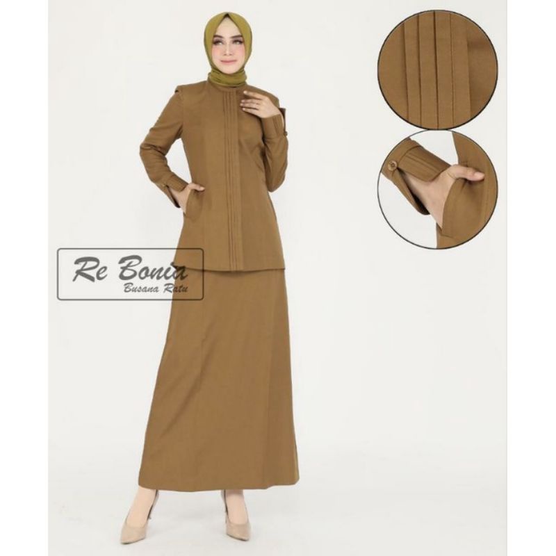 Seragam Pemda Wanita RE BONIA, Seragam PNS,  ASN ,Kheki Tua Wanita Rok A  , PDH  Pemda Tua