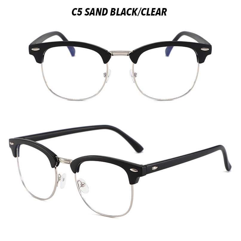 (YUZHU) Bayar di Tempat Classical Retro Half Frame Kacamata Hitam Wanita/Pria Kacamata Eyeglasses