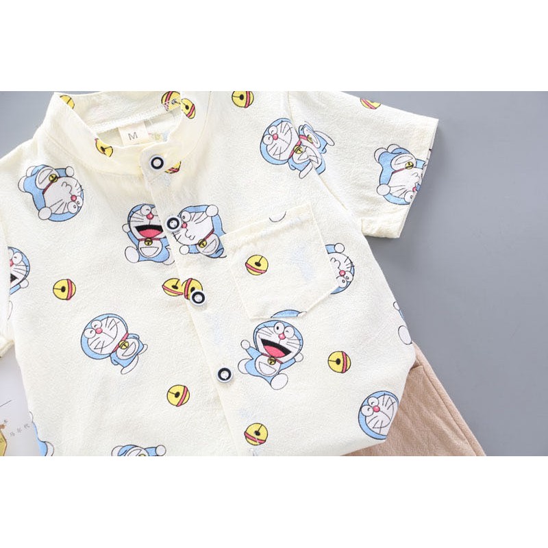 kemeja+celana anak laki laki/setelan kemeja anak cowok Doraemon Lucu Import Katun Umur 9 Bln-3 Thn-8