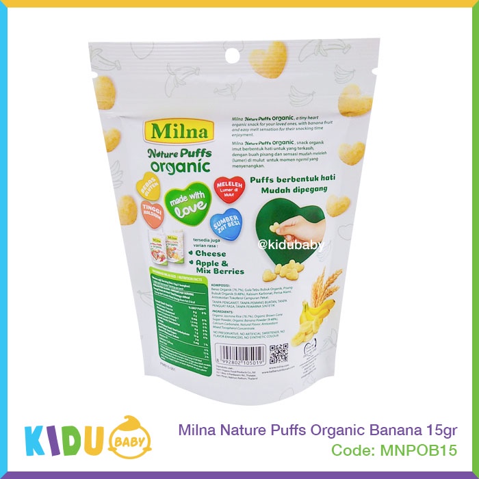 Milna Nature Puffs Organic 15gr Snack Bayi Cemilan si Kecil  Makanan MPASI Kidu Baby