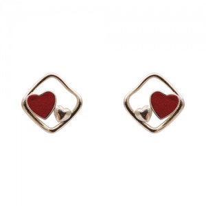 Anting Tusuk Sterling Silver 925 Desain Hati Merah Gaya Korea Elegan Untuk Wanita