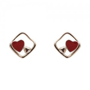 Anting Tusuk Sterling Silver 925 Desain Hati Merah Gaya Korea Elegan Untuk Wanita