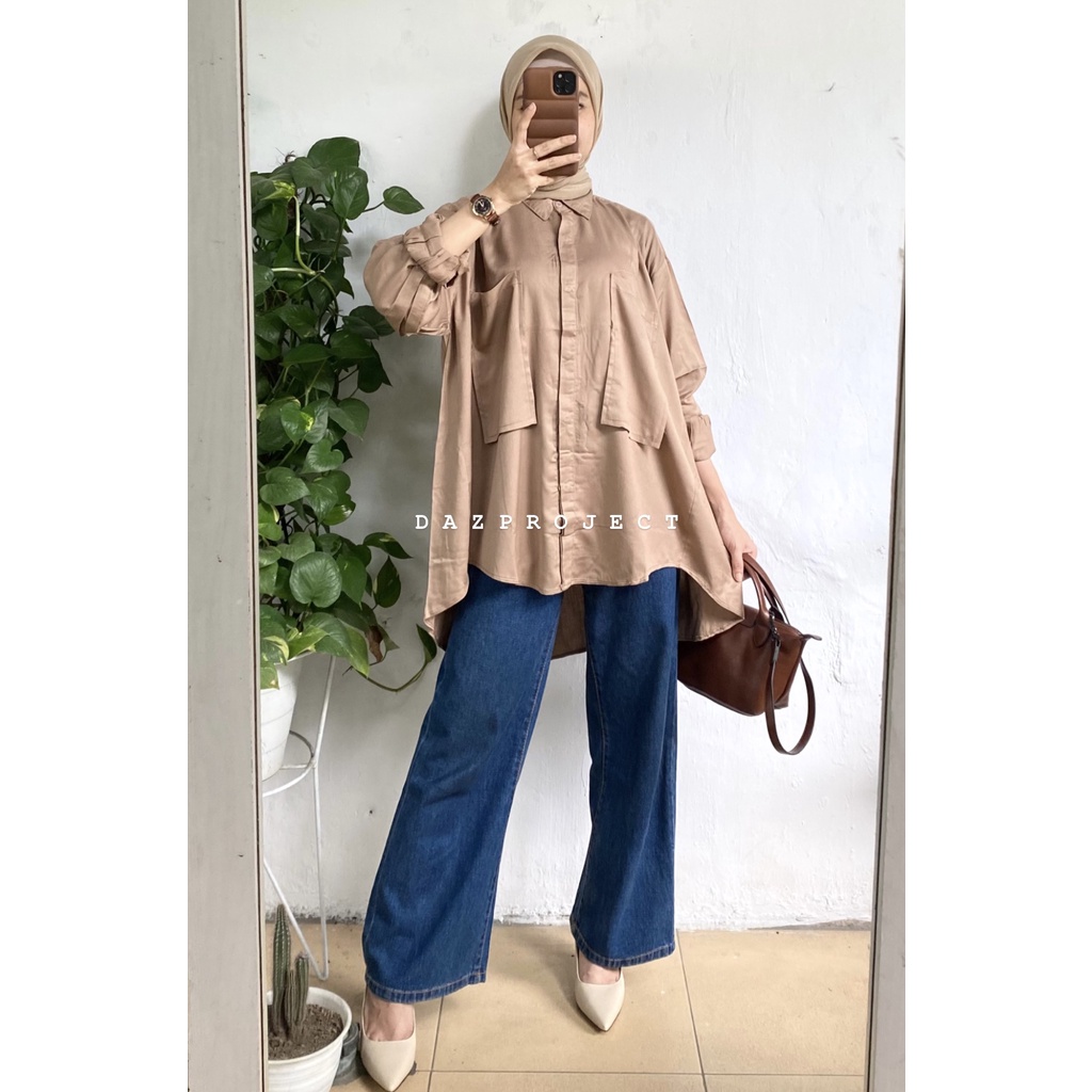 Pocket Rayon Paula Shirt Kemeja Oversized Polos Kemeja Katun Rayon Polos Pocket Rayon Oversized by DAZPROJECT