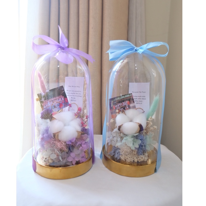 Flower in Glass Dome Bunga Kering Preserved dalam Dome Glass