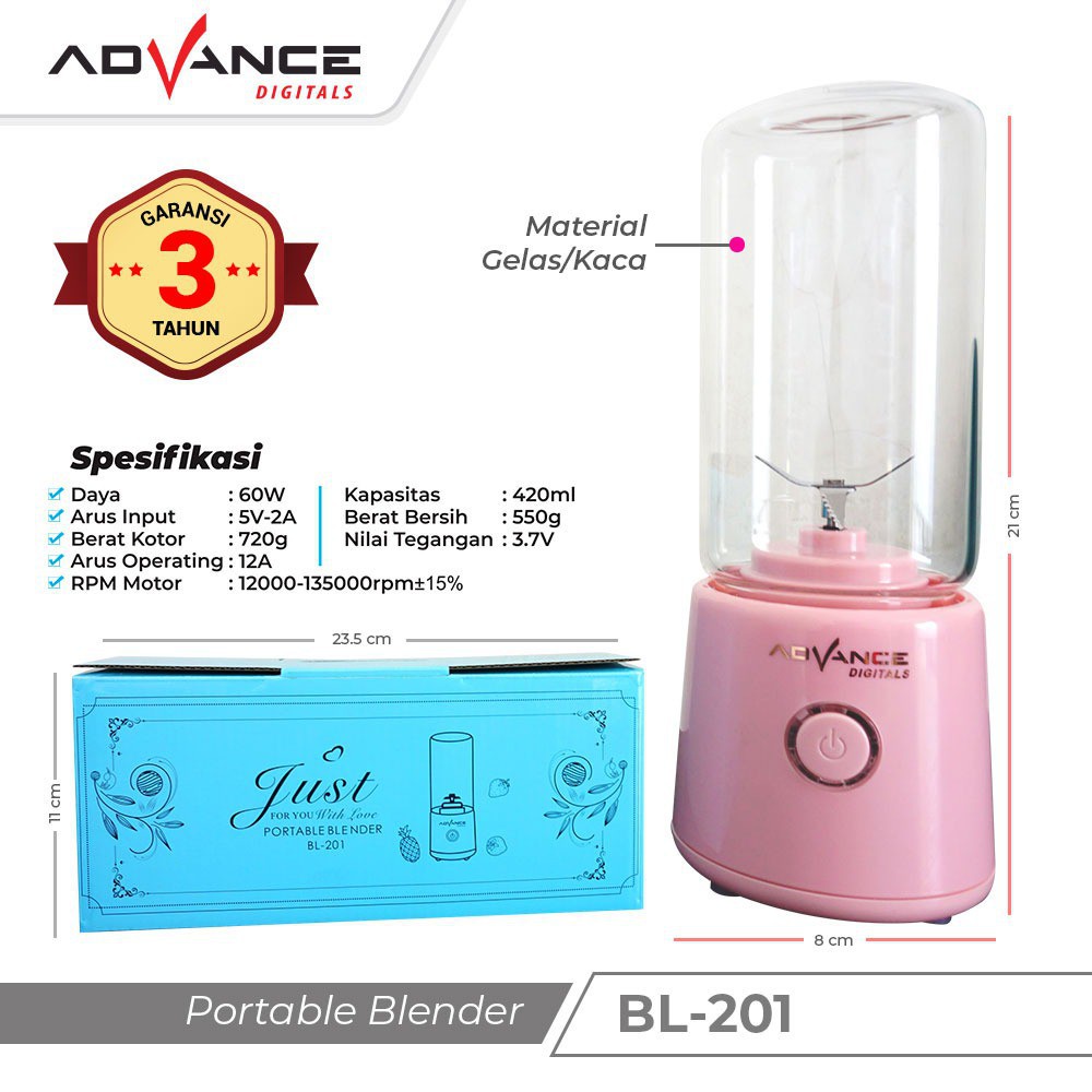 Blender Portable kaca Advance BL-201 / Blender Imut / Blender dan Juicer / Blender Elektrik