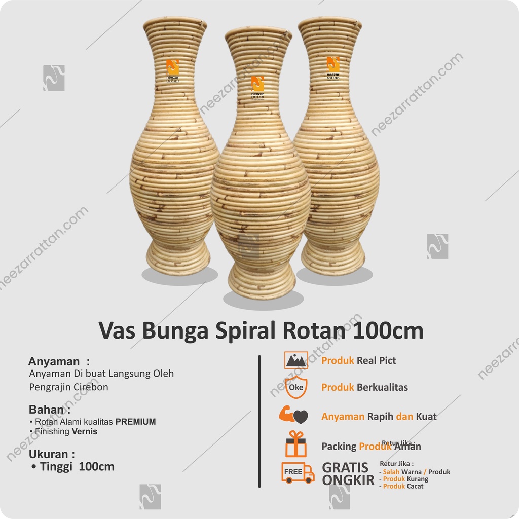 Vas Pot Guci Tempat Bunga dari rotan TINGGI 100 cm
