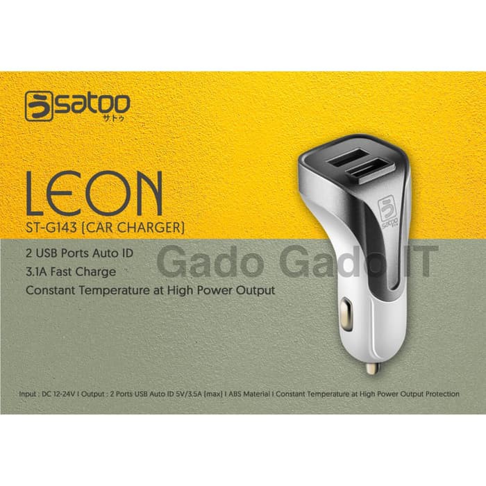 Car Charger SATOO LEON Dual Port USB Output 3.1A Max (ST-G143)