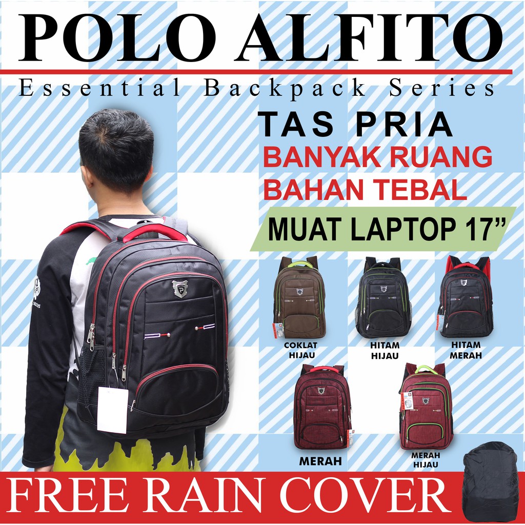 Tas Ransel Gendong Polo Alfito Saku Pria Backpack Punggung Laptop Cowok Keren Berkualitas Awet Murah