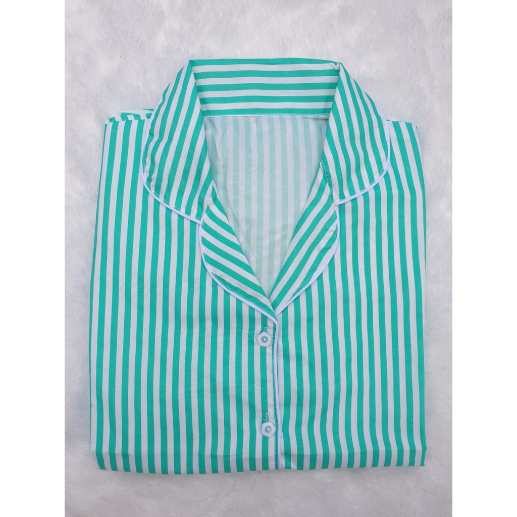 BJ-Piyama CP Wanita Dewasa Salur - Baju Tidur Lengan Pendek-Salur Tosca