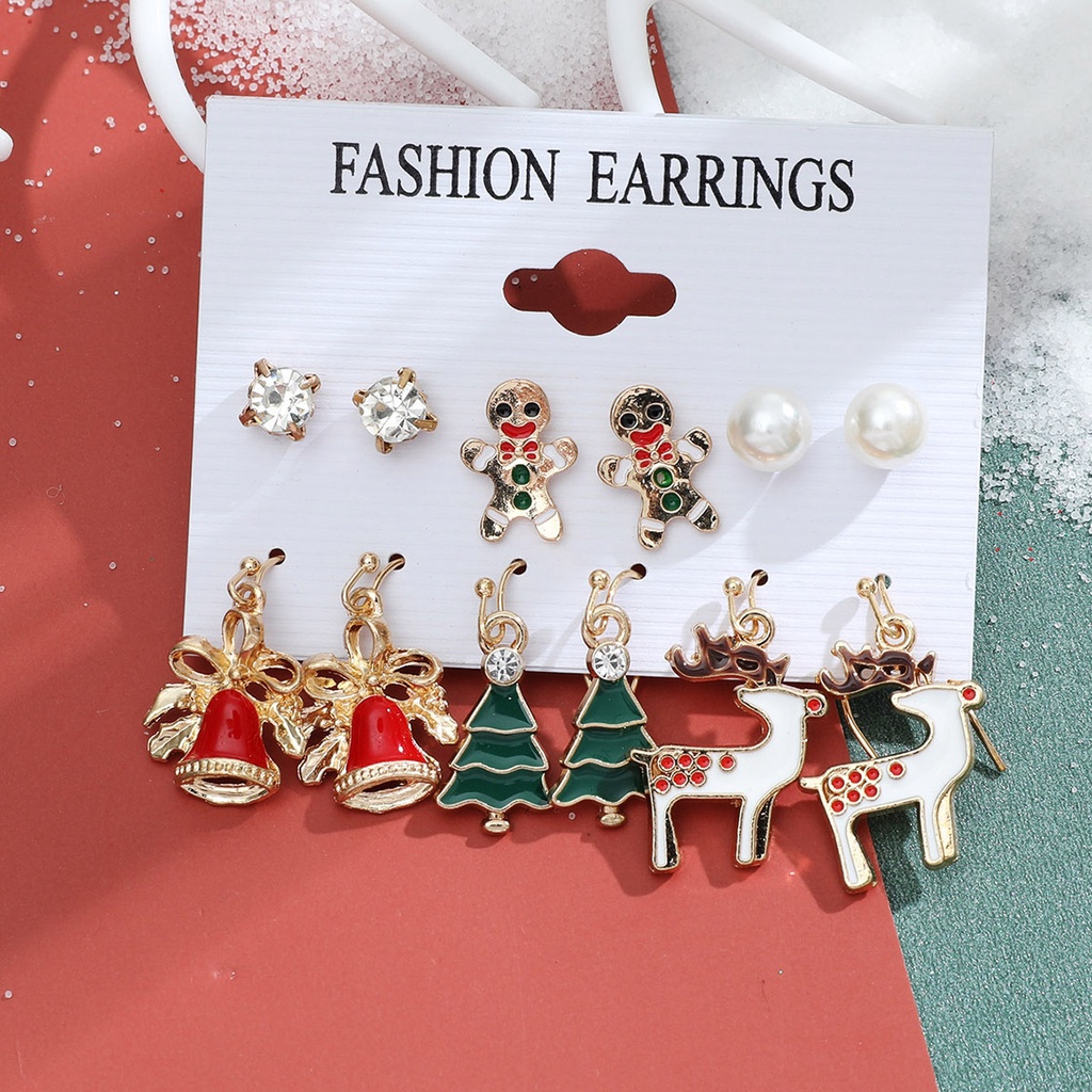 Kartun Menetes Minyak Natal Anting-Anting Set Wanita Anak Natal Aksesoris Seri Kepingan Salju Bell Anting-Anting Set