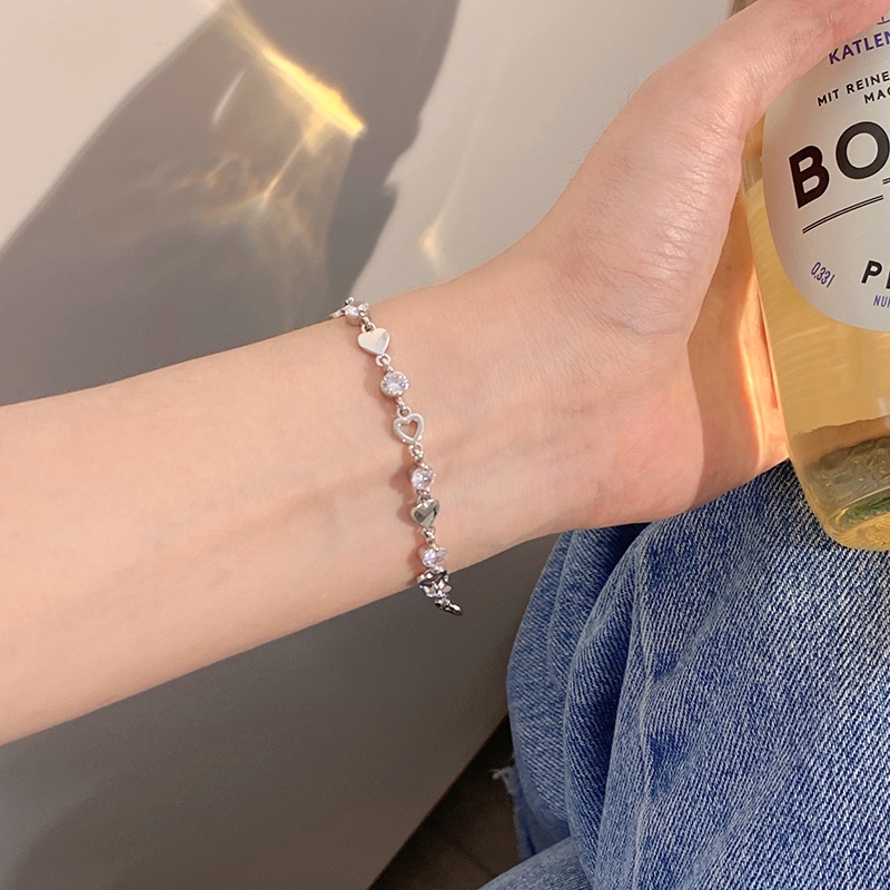 Gelang Zircon Bahan S925 Silver Bentuk Hati Untuk Wanita