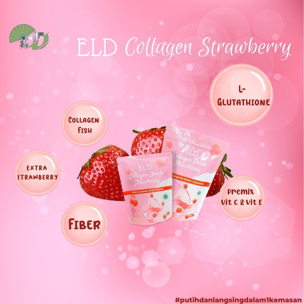 ELD Collagen Drink Strawberry / Supplemen Perawatan Kecantikan Minuman Diet Detoks Pelangsing dan Pemutih Kulit Tubuh