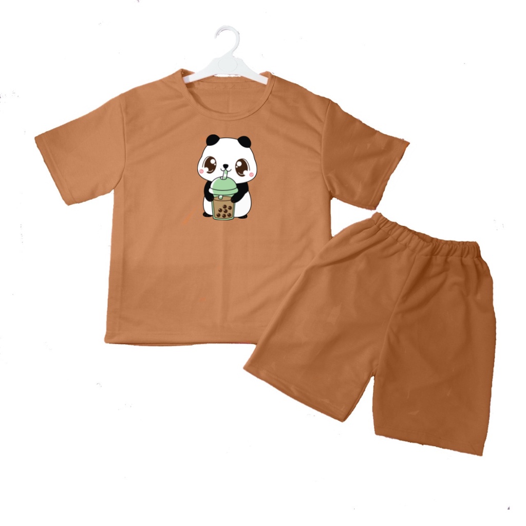 Setelan Kaos Oblong Anak Panda Boba Celana Pendek/Kaos Anak-anak