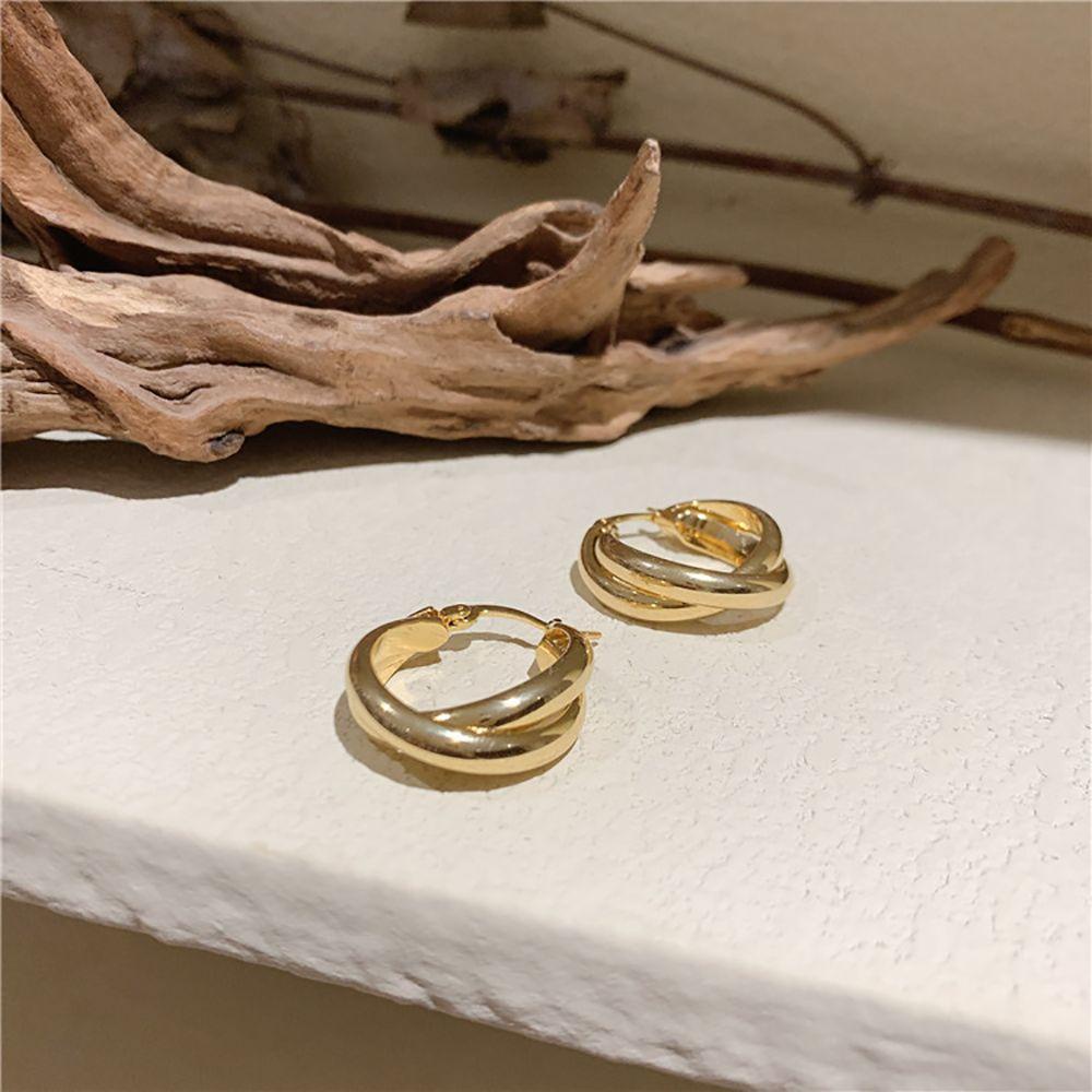 Needway Anting Salib Punk Unik Trendi Anting Lingkaran Mewah Alloy Double-layer Gaya Korea Ear Buckle