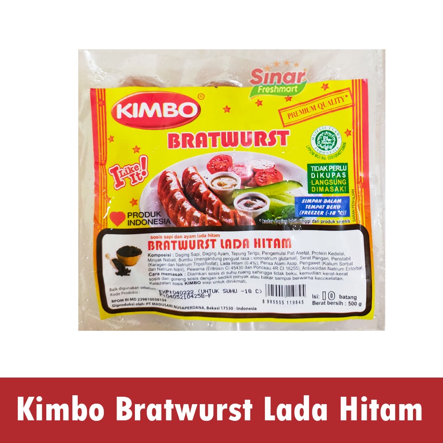 

[SINAR.FRESHMART] KIMBO SOSIS SAPI BRATWURST LADA HITAM [500gr]