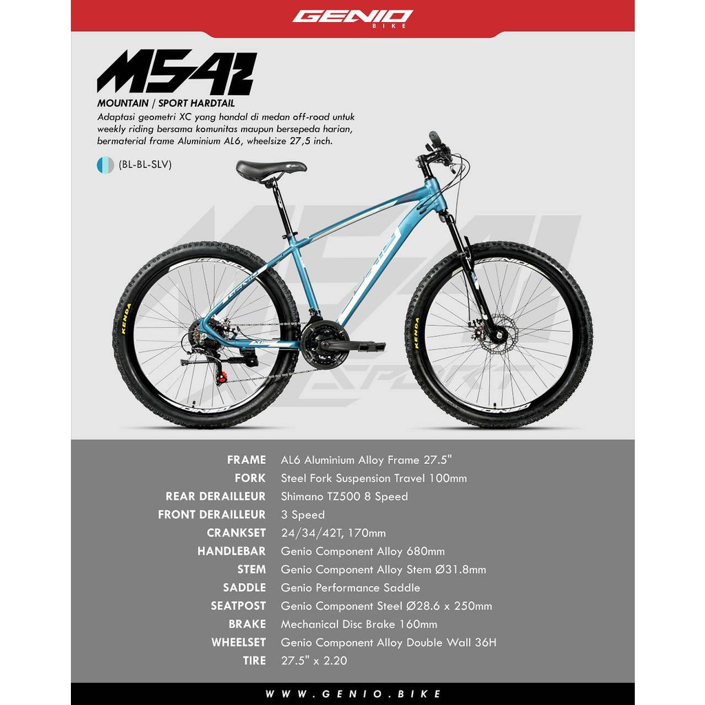SEPEDA GUNUNG MTB GENIO M542 ALLOY SHIMANO 24 SPEED 27,5 INCH