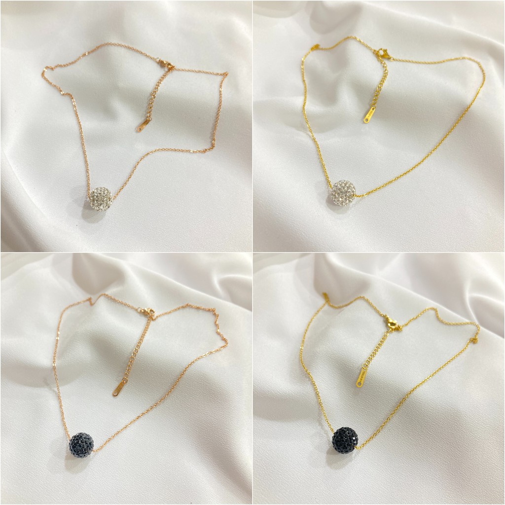 noin_acc Kalung Titanium Bola Kristal Anti karat Aksesoris Fashion