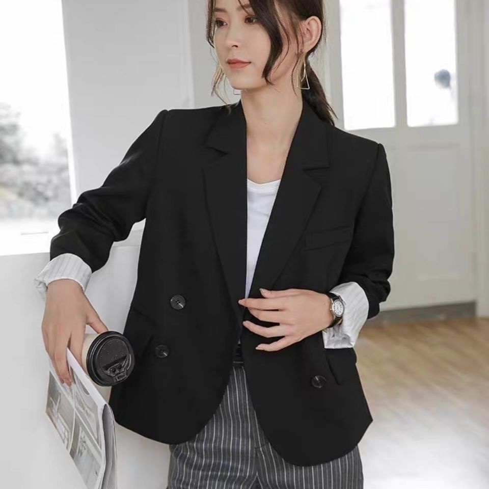 Jas hitam jas wanita 2021 musim semi dan musim gugur baru kecil chic longgar dan tipis atasan kasual