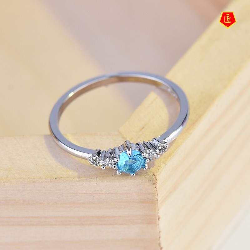 [Ready Stock]18K Gold Inlaid Aquamarine Ring Simple Fashion