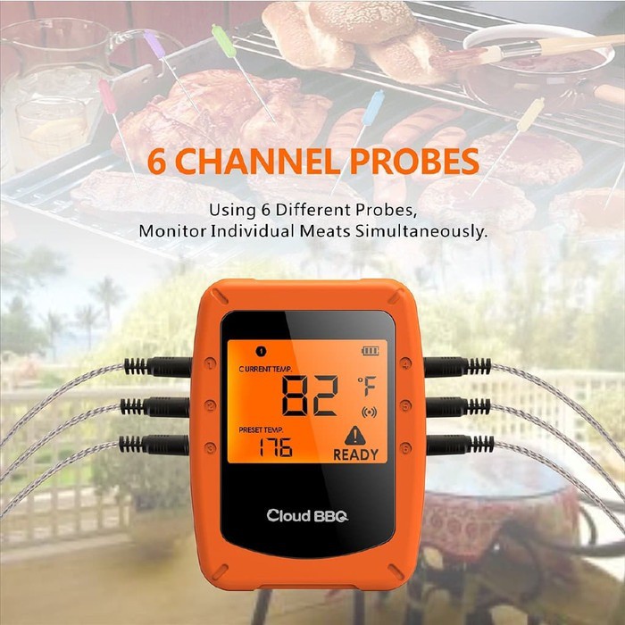 Smart Bluetooth Digital Thermometer with 6 Probes for BBQ or Kitchen - Termometer Dapur